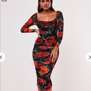 Ruched Floral Midi Dress